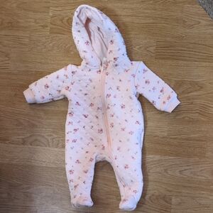 First Wish Floral Pink Hooded Quilted Bodysuit, 3-6M